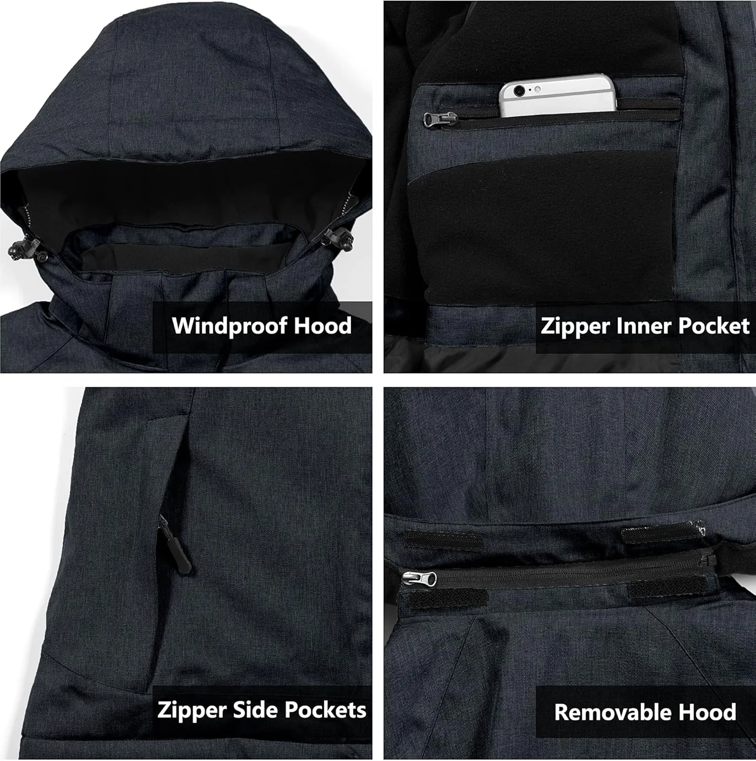 Little Donkey Andy Women's Waterproof Hiking Skiing Jacket with Removable Hood, Fleece Lined Winter Warm Rain Coat