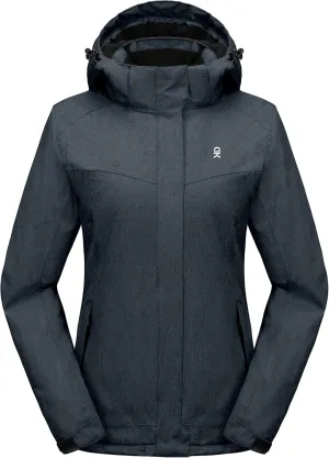 Little Donkey Andy Women's Waterproof Hiking Skiing Jacket with Removable Hood, Fleece Lined Winter Warm Rain Coat