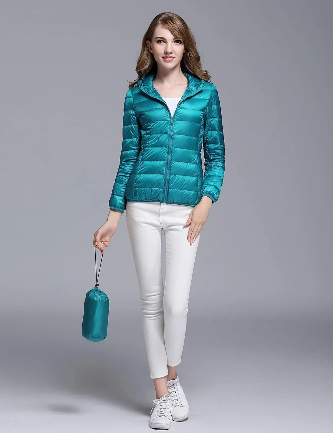 Locachy Women's Ultra Lightweight Packable Full-Zip Short Hoodie Down Jacket