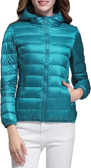 Locachy Women's Ultra Lightweight Packable Full-Zip Short Hoodie Down Jacket