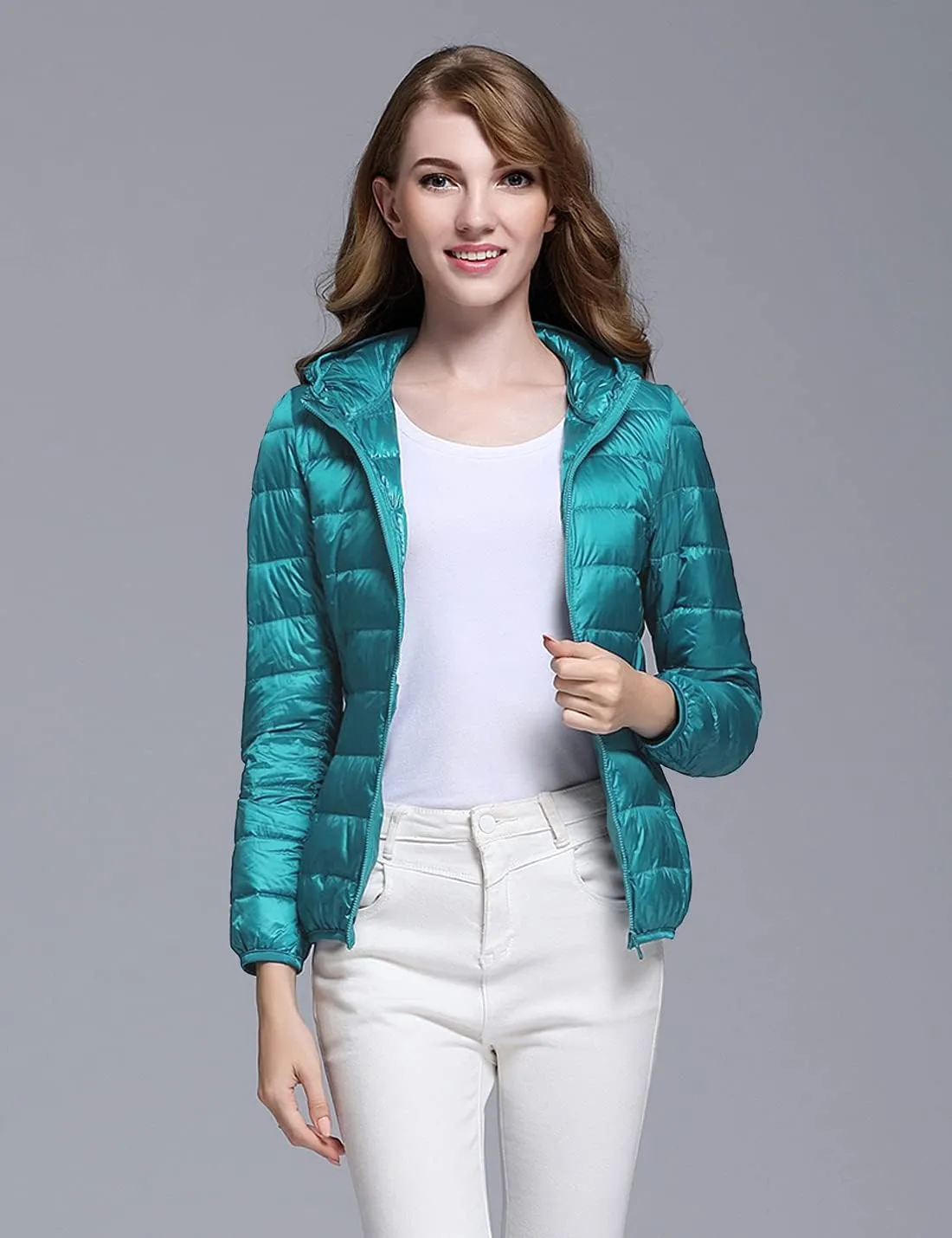 Locachy Women's Ultra Lightweight Packable Full-Zip Short Hoodie Down Jacket