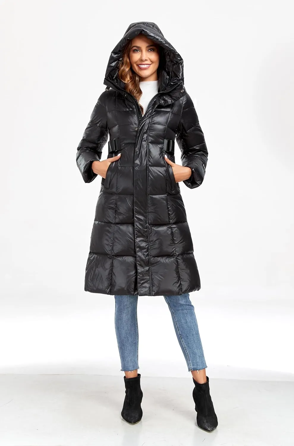 Long Down Jacket for Women Hooded Long Puffer Coat Duck Down Winter Coat Trendy Parka Jacket 2024