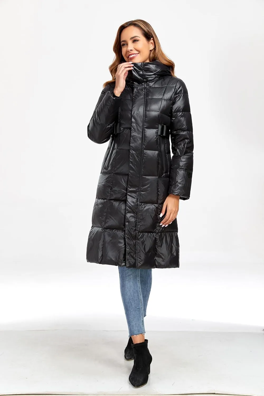Long Down Jacket for Women Hooded Long Puffer Coat Duck Down Winter Coat Trendy Parka Jacket 2024