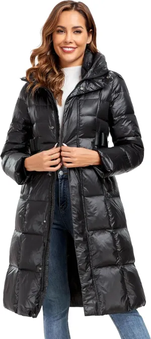Long Down Jacket for Women Hooded Long Puffer Coat Duck Down Winter Coat Trendy Parka Jacket 2024