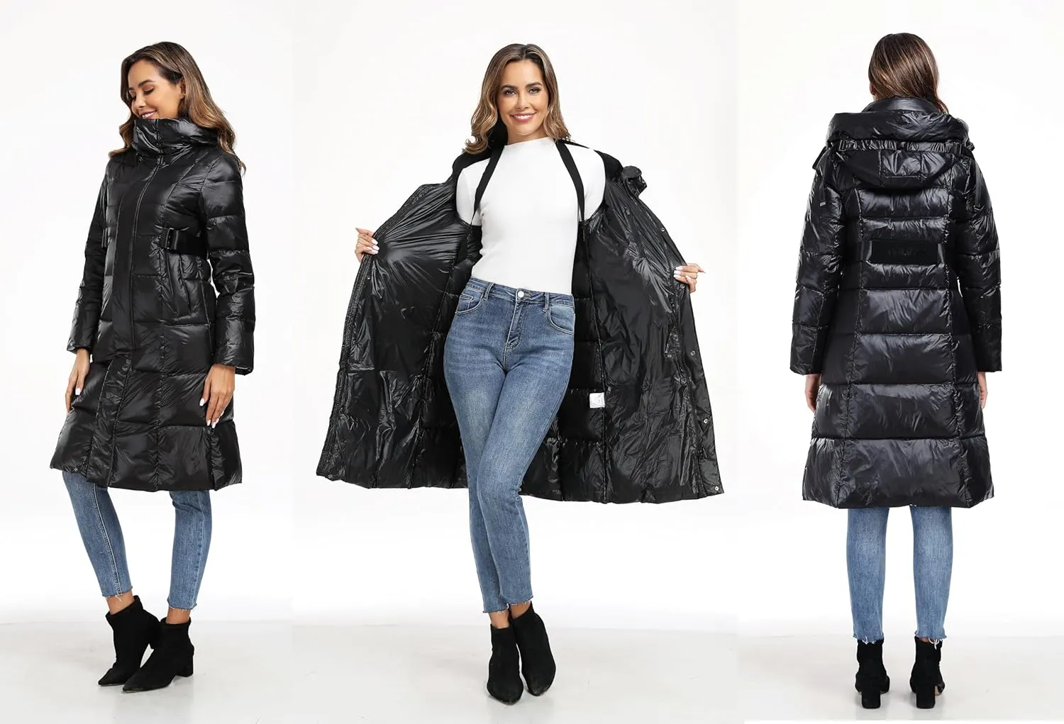 Long Down Jacket for Women Hooded Long Puffer Coat Duck Down Winter Coat Trendy Parka Jacket 2024
