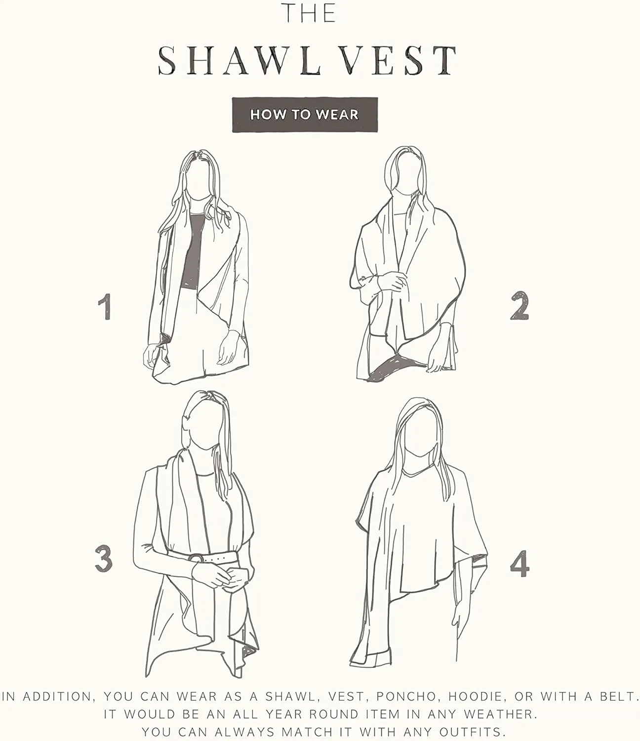 Look By M Women's Basic Shawl Vest