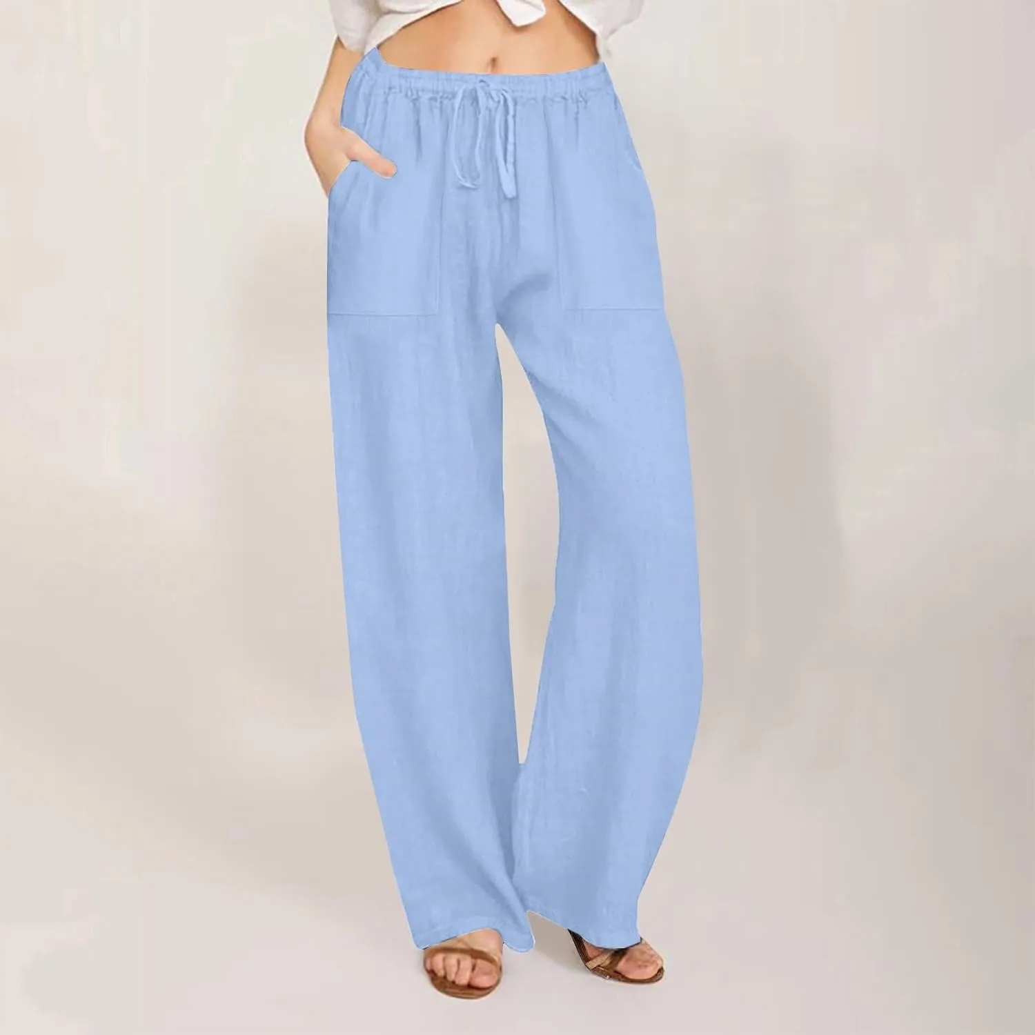 LRMQS Beach Pants for Women Trendy 2025 Lounge Loose Drawstring Elastic Waist Pant Trousers Casual Summer Slacks Clothes