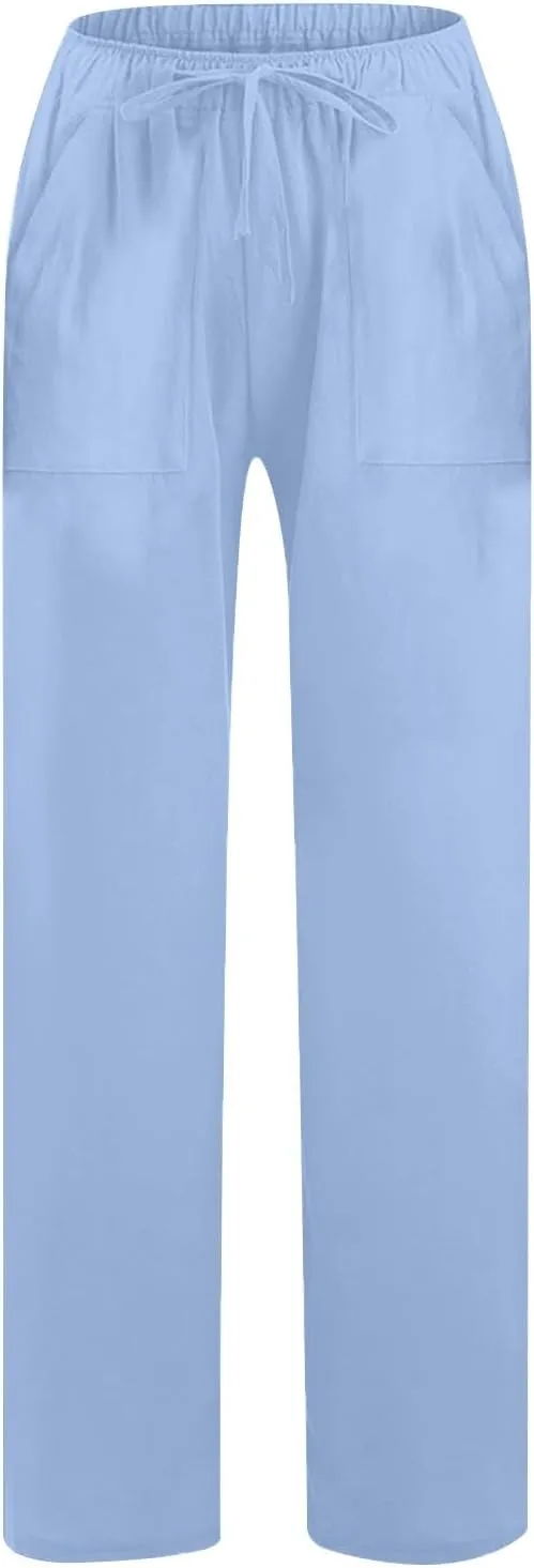 LRMQS Beach Pants for Women Trendy 2025 Lounge Loose Drawstring Elastic Waist Pant Trousers Casual Summer Slacks Clothes