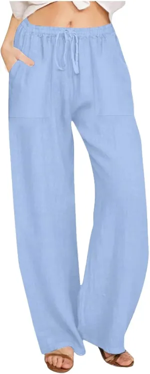 LRMQS Beach Pants for Women Trendy 2025 Lounge Loose Drawstring Elastic Waist Pant Trousers Casual Summer Slacks Clothes