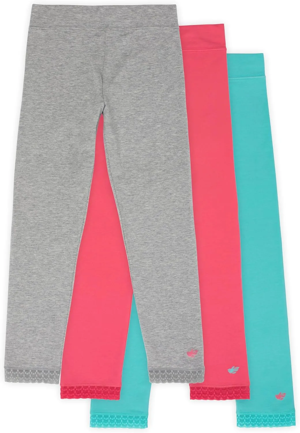 Lucky & Me | Jada Girls Leggings | Tagless | Full Length, Lace Trim, Wide Waistband | 3-Pack
