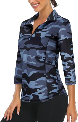 LURANEE Womens 3/4 Roll Sleeve 1/4 Zip Pullover Golf Shirts Athletic Hiking Running Workout Tops UPF 50 