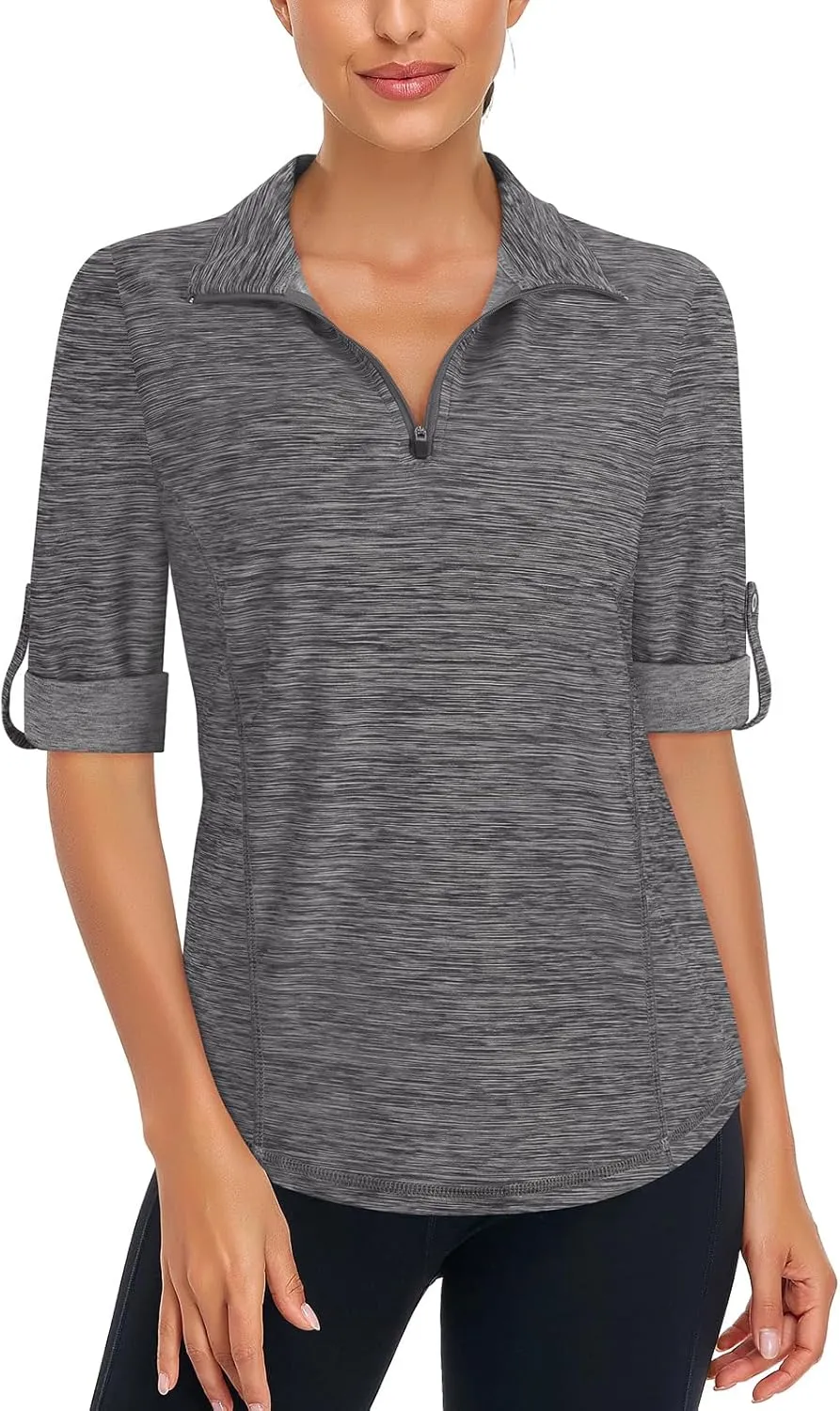 LURANEE Womens 3/4 Roll Sleeve 1/4 Zip Pullover Golf Shirts Athletic Hiking Running Workout Tops UPF 50 