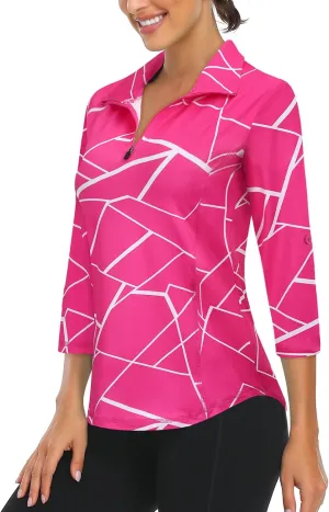 LURANEE Womens 3/4 Roll Sleeve 1/4 Zip Pullover Golf Shirts Athletic Hiking Running Workout Tops UPF 50 