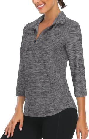 LURANEE Womens 3/4 Roll Sleeve 1/4 Zip Pullover Golf Shirts Athletic Hiking Running Workout Tops UPF 50 