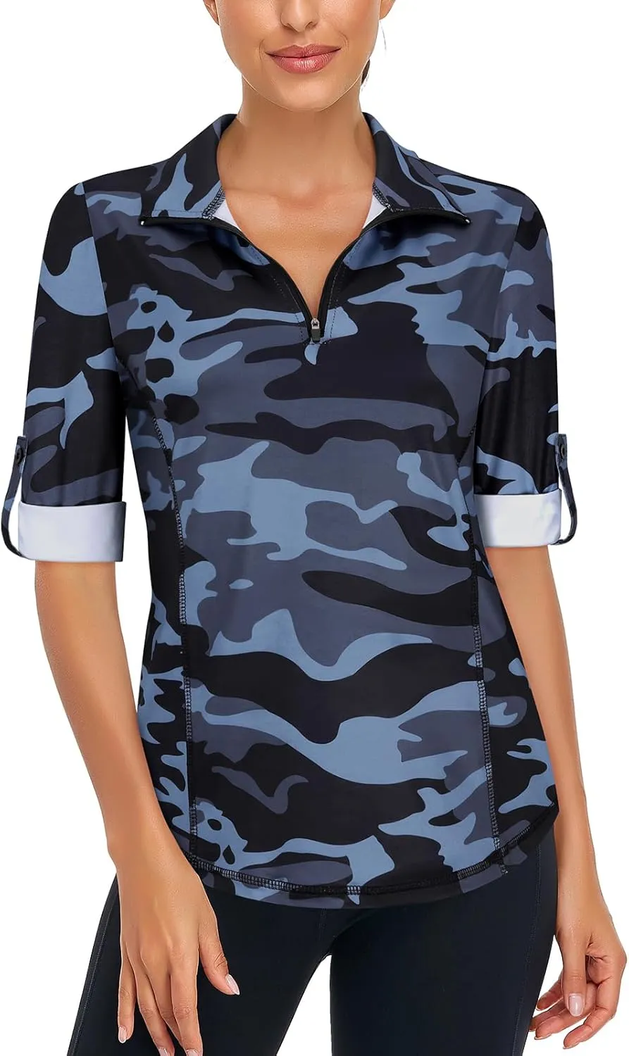 LURANEE Womens 3/4 Roll Sleeve 1/4 Zip Pullover Golf Shirts Athletic Hiking Running Workout Tops UPF 50 