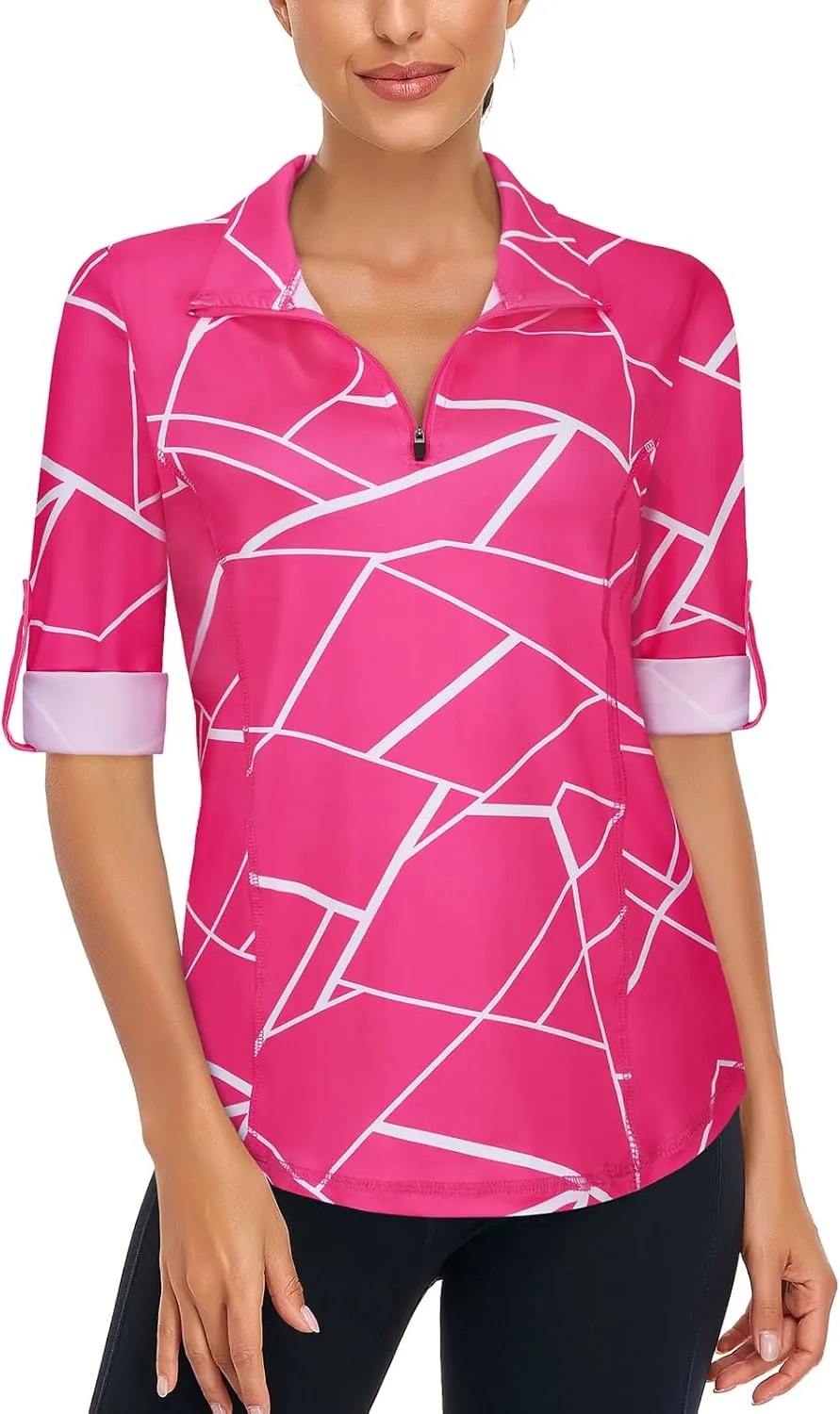 LURANEE Womens 3/4 Roll Sleeve 1/4 Zip Pullover Golf Shirts Athletic Hiking Running Workout Tops UPF 50 