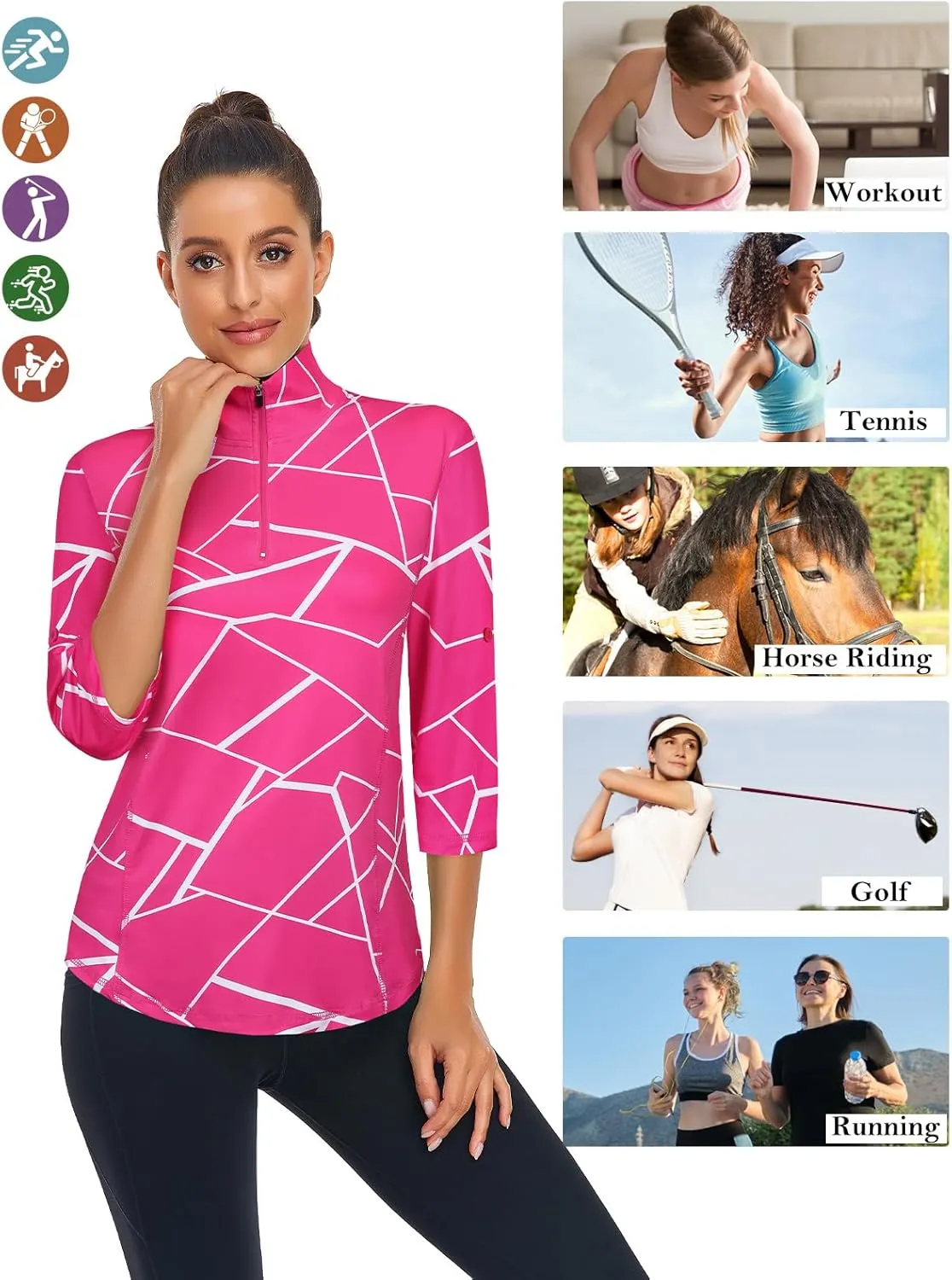 LURANEE Womens 3/4 Roll Sleeve 1/4 Zip Pullover Golf Shirts Athletic Hiking Running Workout Tops UPF 50 