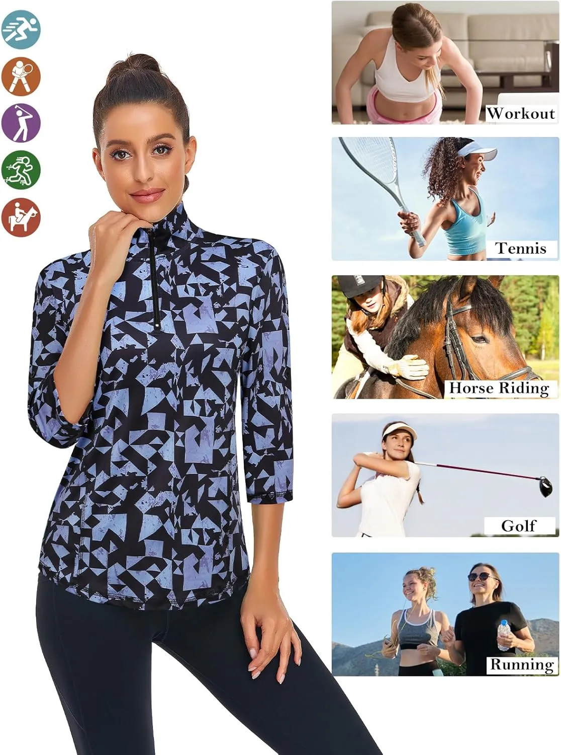 LURANEE Womens 3/4 Roll Sleeve 1/4 Zip Pullover Golf Shirts Athletic Hiking Running Workout Tops UPF 50 