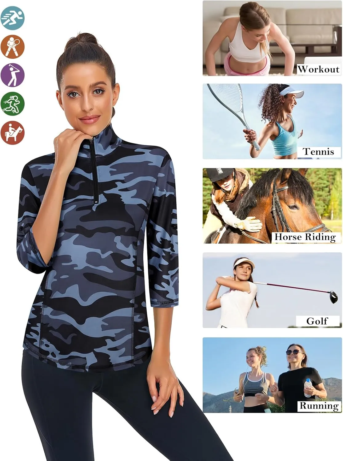 LURANEE Womens 3/4 Roll Sleeve 1/4 Zip Pullover Golf Shirts Athletic Hiking Running Workout Tops UPF 50 