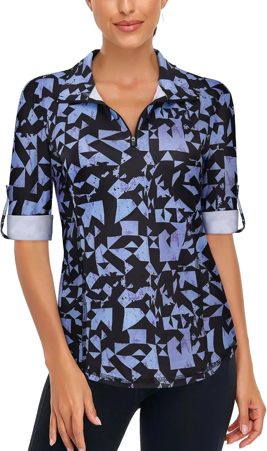 LURANEE Womens 3/4 Roll Sleeve 1/4 Zip Pullover Golf Shirts Athletic Hiking Running Workout Tops UPF 50 