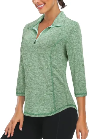 LURANEE Womens 3/4 Roll Sleeve 1/4 Zip Pullover Golf Shirts Athletic Hiking Running Workout Tops UPF 50 