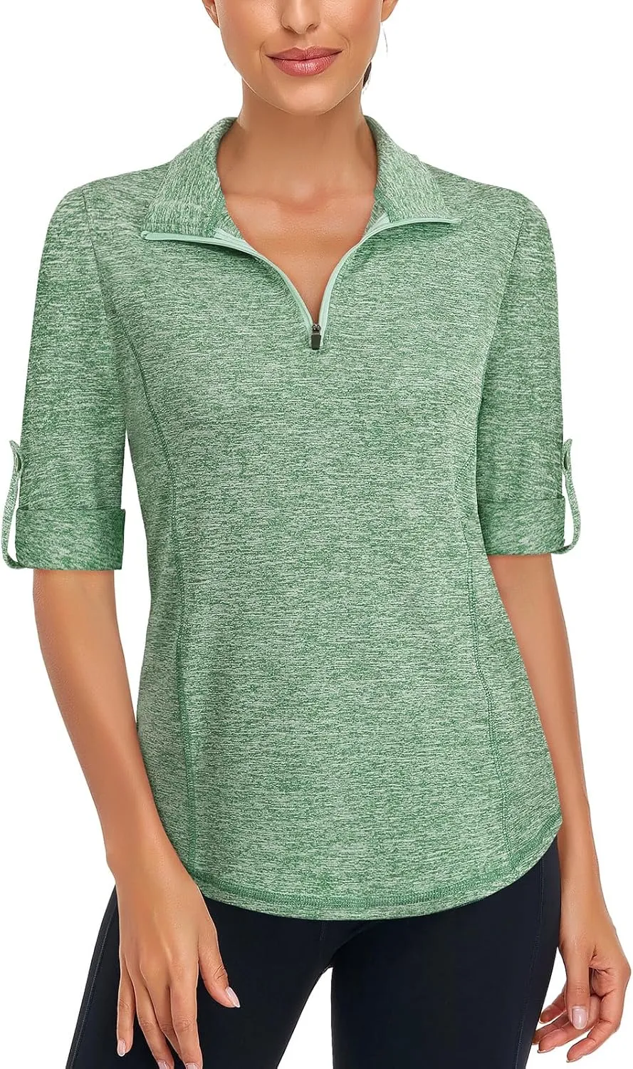 LURANEE Womens 3/4 Roll Sleeve 1/4 Zip Pullover Golf Shirts Athletic Hiking Running Workout Tops UPF 50 
