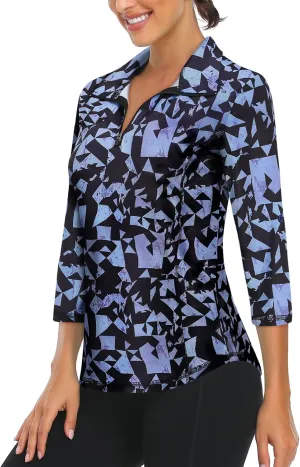 LURANEE Womens 3/4 Roll Sleeve 1/4 Zip Pullover Golf Shirts Athletic Hiking Running Workout Tops UPF 50 