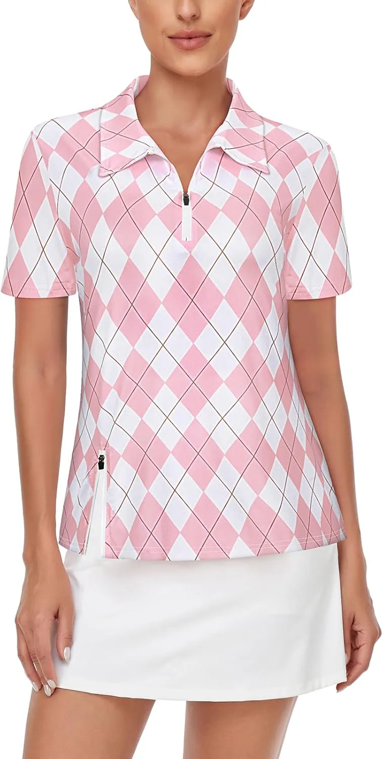LURANEE Women's Short Sleeve Golf Shirt UPF 50 Zip Up Quick Dry Tennis Polo Workout Tops Slit Zipper at Hem