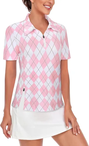 LURANEE Women's Short Sleeve Golf Shirt UPF 50 Zip Up Quick Dry Tennis Polo Workout Tops Slit Zipper at Hem