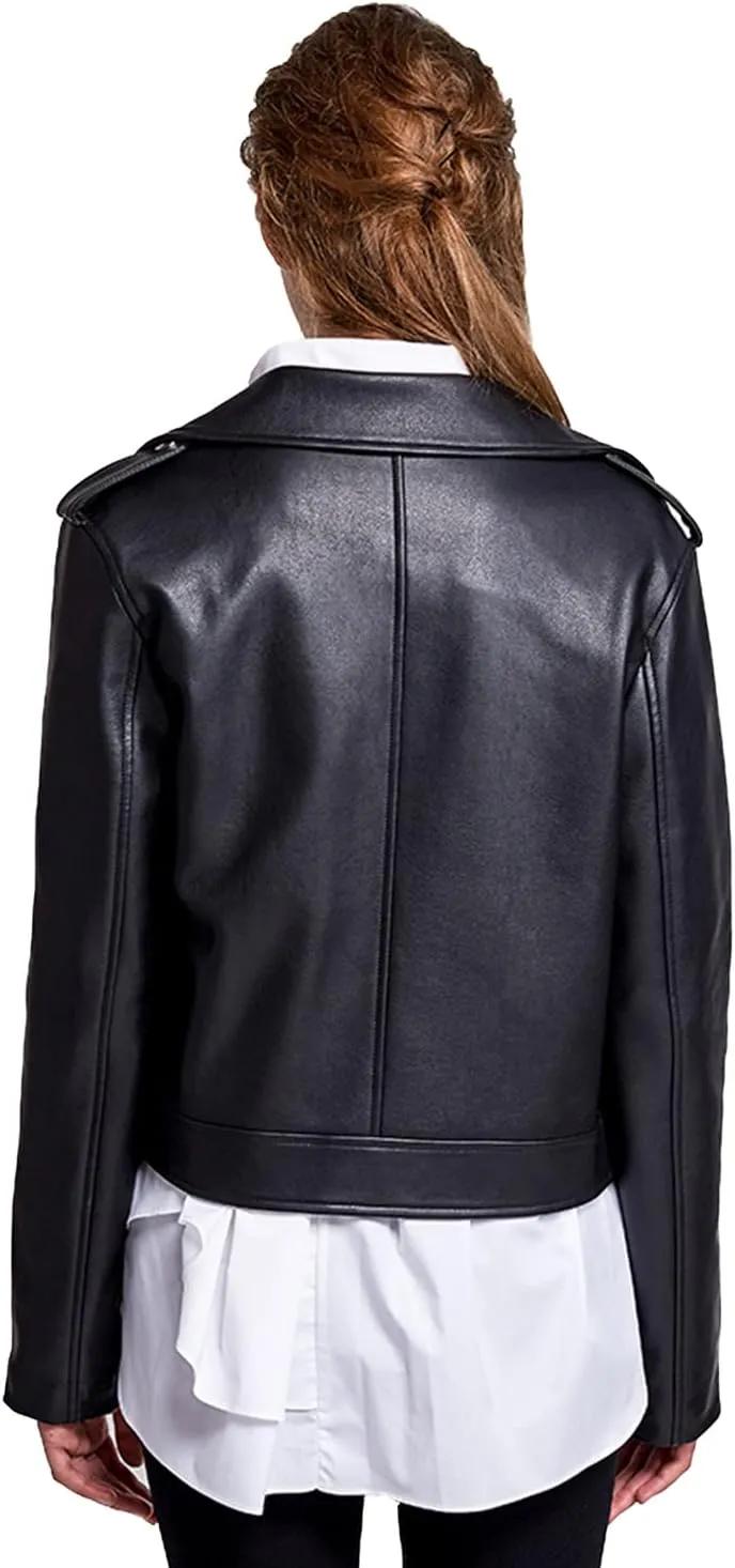 LY VAREY LIN Women's Faux Leather Motorcycle Jacket PU Slim Short Biker Coat