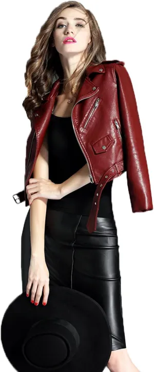 LY VAREY LIN Women's Faux Leather Motorcycle Jacket PU Slim Short Biker Coat