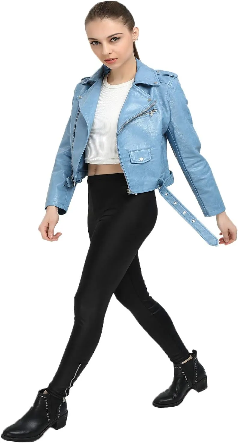 LY VAREY LIN Women's Faux Leather Motorcycle Jacket PU Slim Short Biker Coat