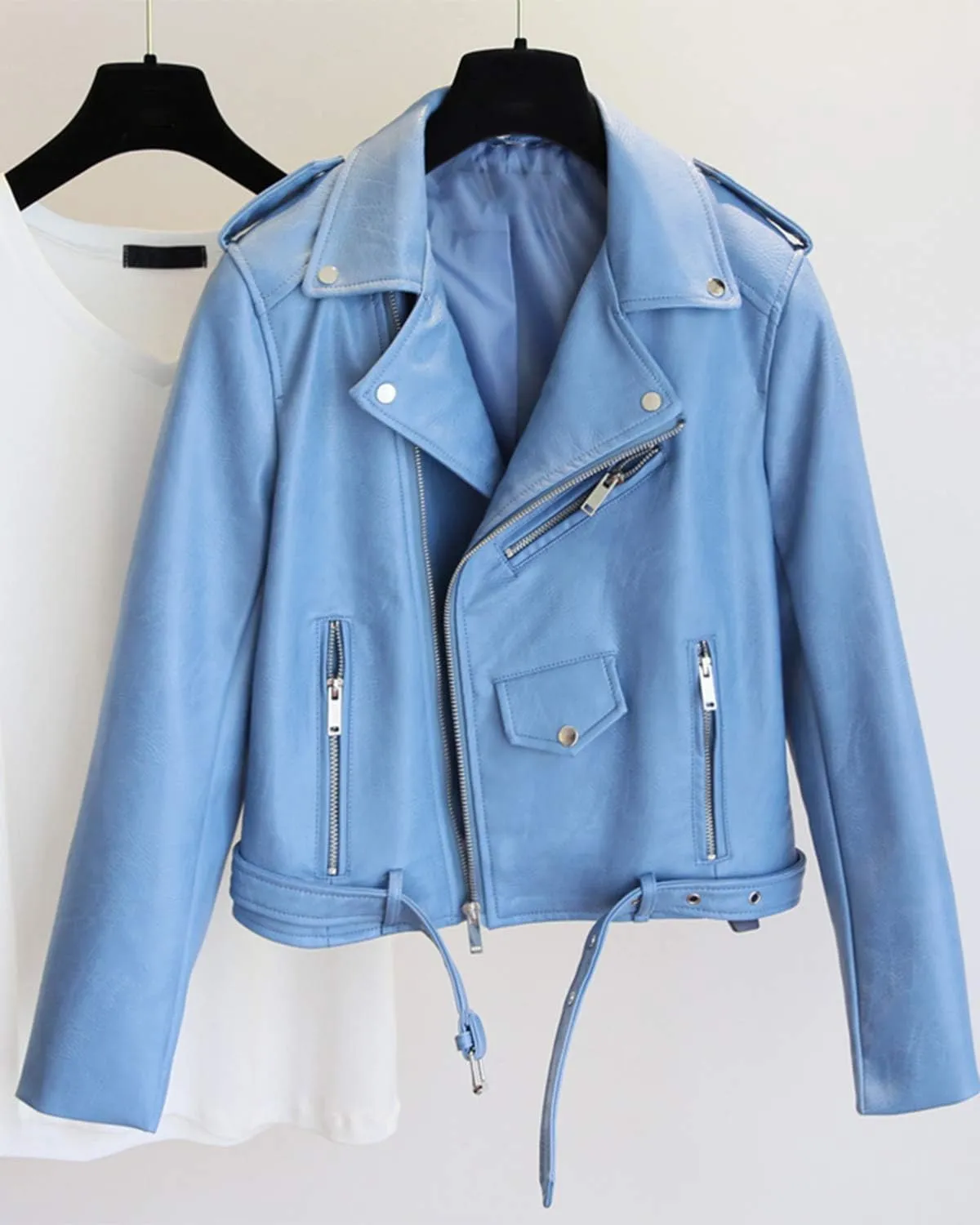 LY VAREY LIN Women's Faux Leather Motorcycle Jacket PU Slim Short Biker Coat