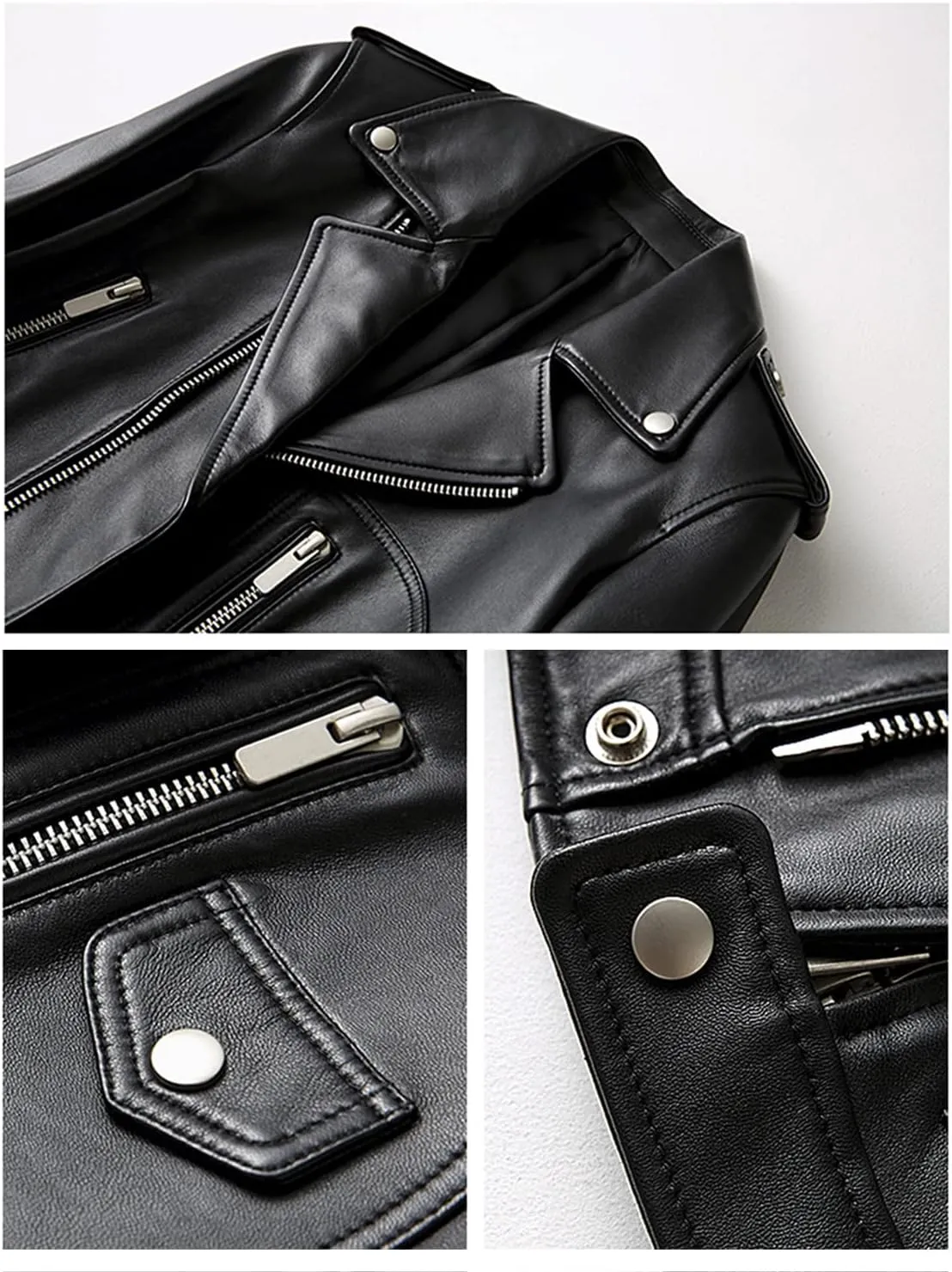 LY VAREY LIN Women's Faux Leather Motorcycle Jacket PU Slim Short Biker Coat
