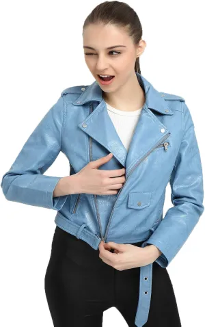 LY VAREY LIN Women's Faux Leather Motorcycle Jacket PU Slim Short Biker Coat