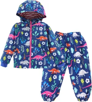 LZH Toddler Boys Girls Raincoat Waterproof Hooded Jacket Dinosaur Coat Pants Suit