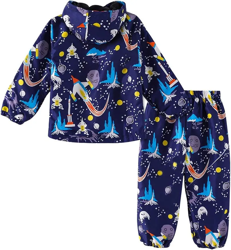 LZH Toddler Boys Girls Raincoat Waterproof Hooded Jacket Dinosaur Coat Pants Suit