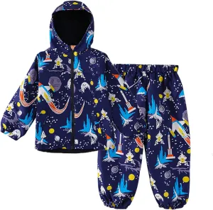 LZH Toddler Boys Girls Raincoat Waterproof Hooded Jacket Dinosaur Coat Pants Suit