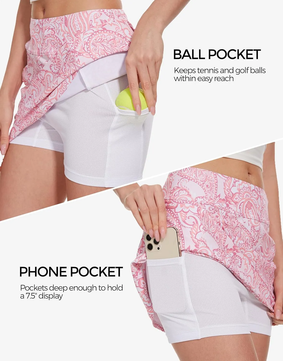 M MOTEEPI Tennis Skirts for Women High Waisted Golf Skort Skirt with Pockets 16" Tummy Control Skorts for Woman Dressy Casual