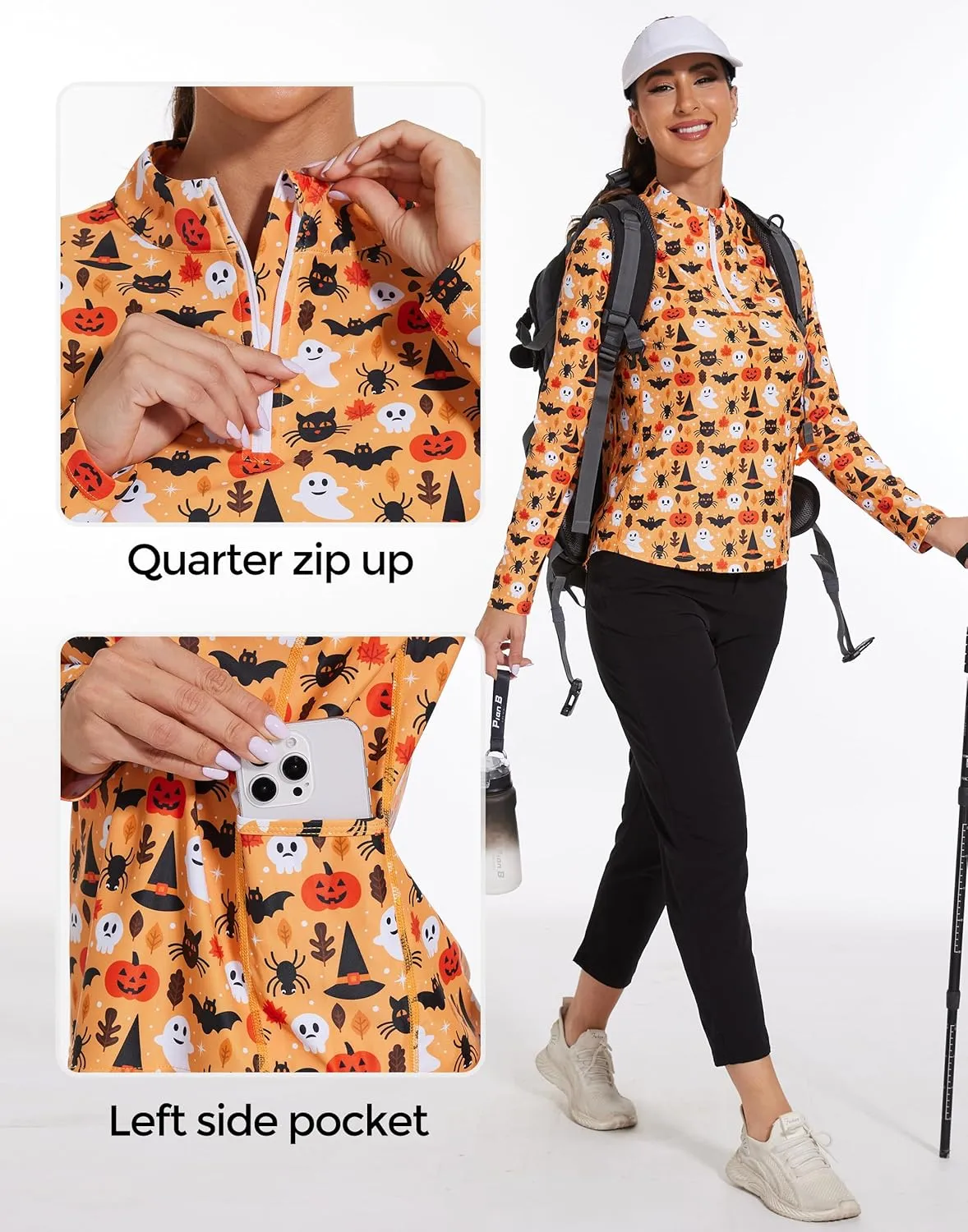 M MOTEEPI Womens Golf Shirt Long Sleeve Athletic Quarter Zip Pullover Sun Protection with Pocket