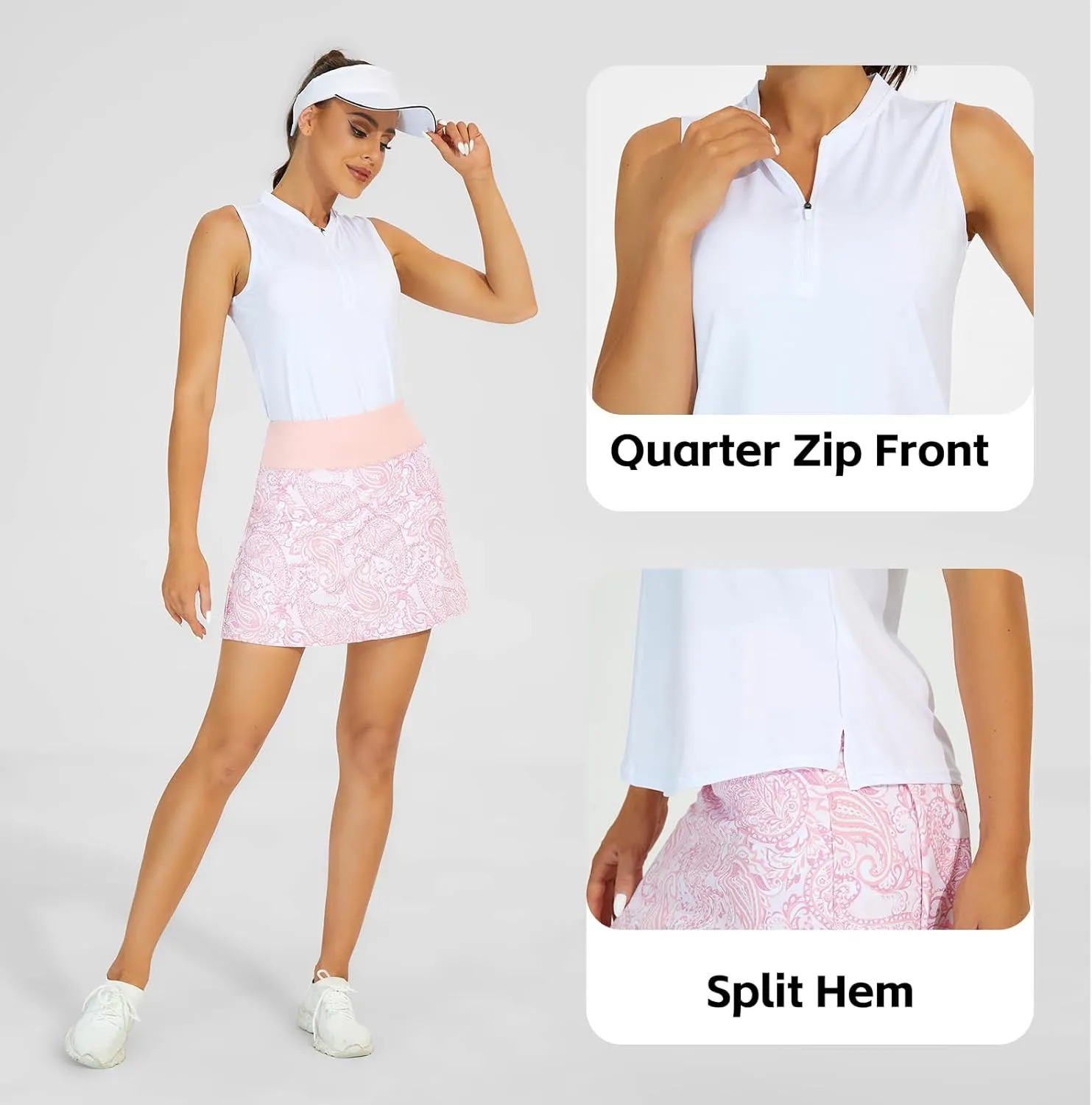 M MOTEEPI Womens Golf Shirt Sleeveless Golf Shirts Collared Zip Up Ladies Tennis Tank Tops