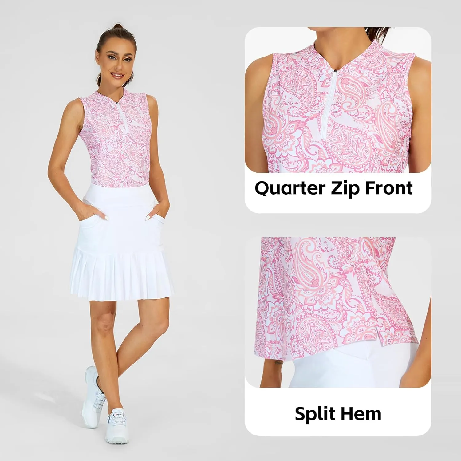M MOTEEPI Womens Golf Shirt Sleeveless Golf Shirts Collared Zip Up Ladies Tennis Tank Tops