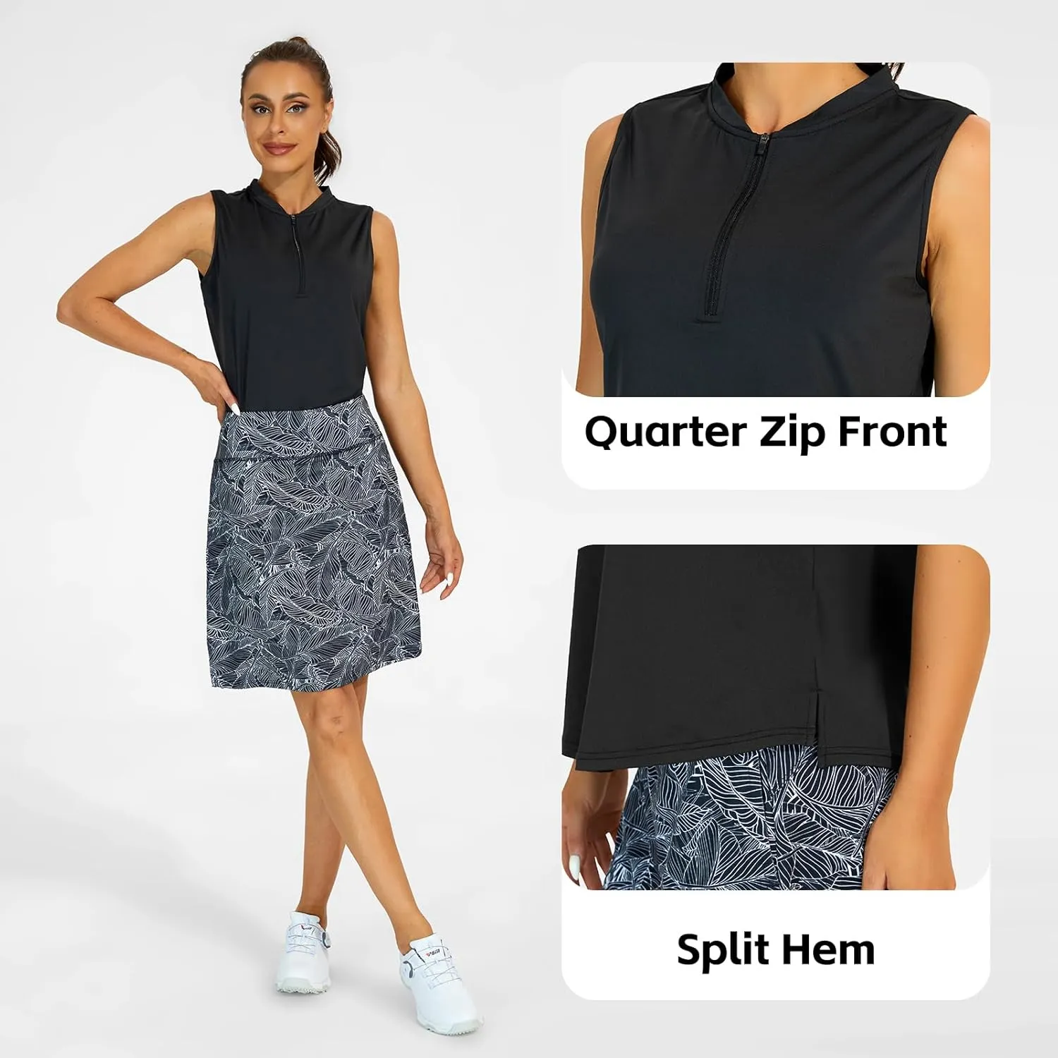 M MOTEEPI Womens Golf Shirt Sleeveless Golf Shirts Collared Zip Up Ladies Tennis Tank Tops