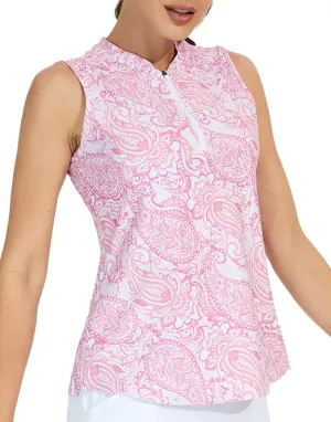 M MOTEEPI Womens Golf Shirt Sleeveless Golf Shirts Collared Zip Up Ladies Tennis Tank Tops
