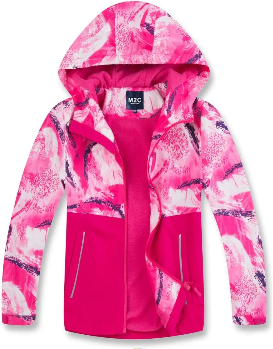 M2C Boys Girls Hooded Color Block Waterproof Fleece Lined Windbreaker Jacket