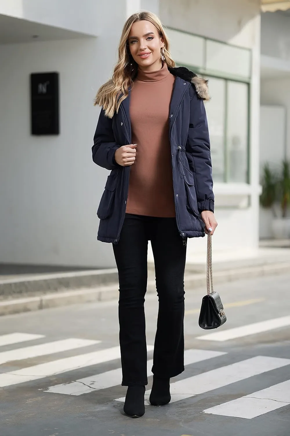 Maacie Womens Maternity 3 in 1 Thickened Outwear Fleece Lined Coat Winter Warm Hooded