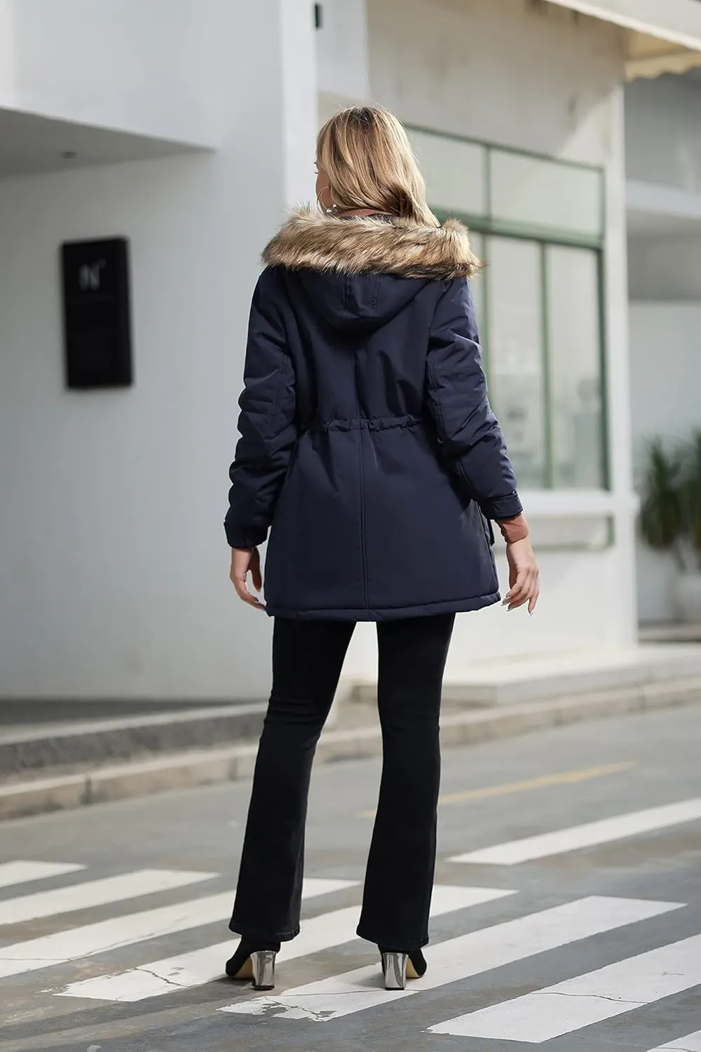 Maacie Womens Maternity 3 in 1 Thickened Outwear Fleece Lined Coat Winter Warm Hooded