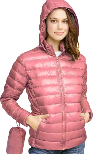 Made By Johnny Women's Ultra Light Weight Packable Down Jacket with Removable Hoodie
