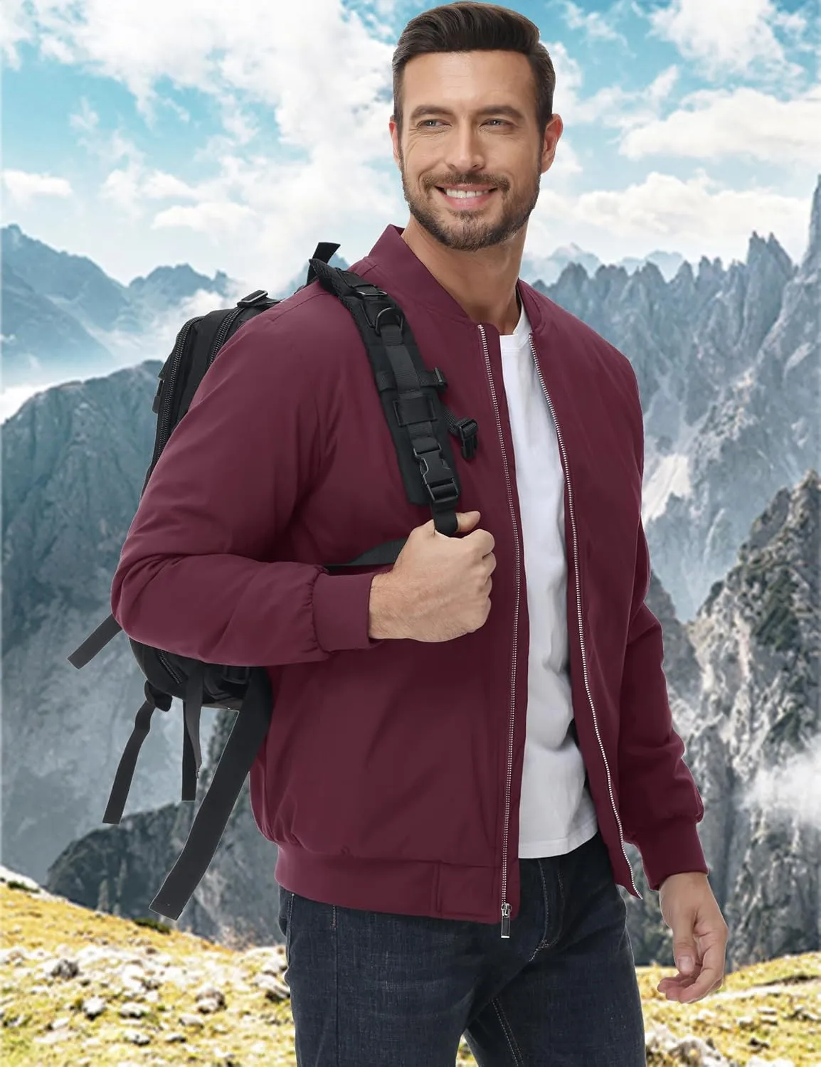 MAGCOMSEN Men's Bomber Jacket Casual Windproof Quilted Jacket Full Zip Windbreaker Winter Warm Varsity Jacket with Pockets