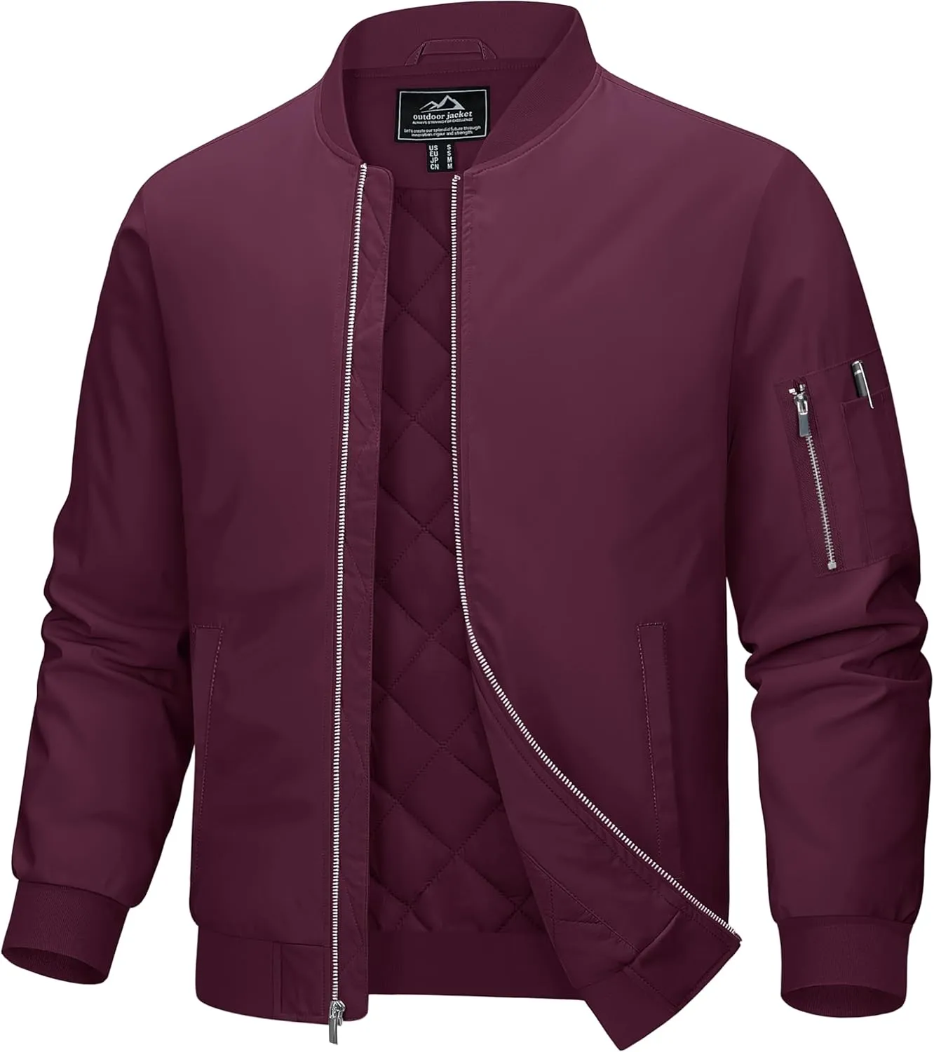 MAGCOMSEN Men's Bomber Jacket Casual Windproof Quilted Jacket Full Zip Windbreaker Winter Warm Varsity Jacket with Pockets